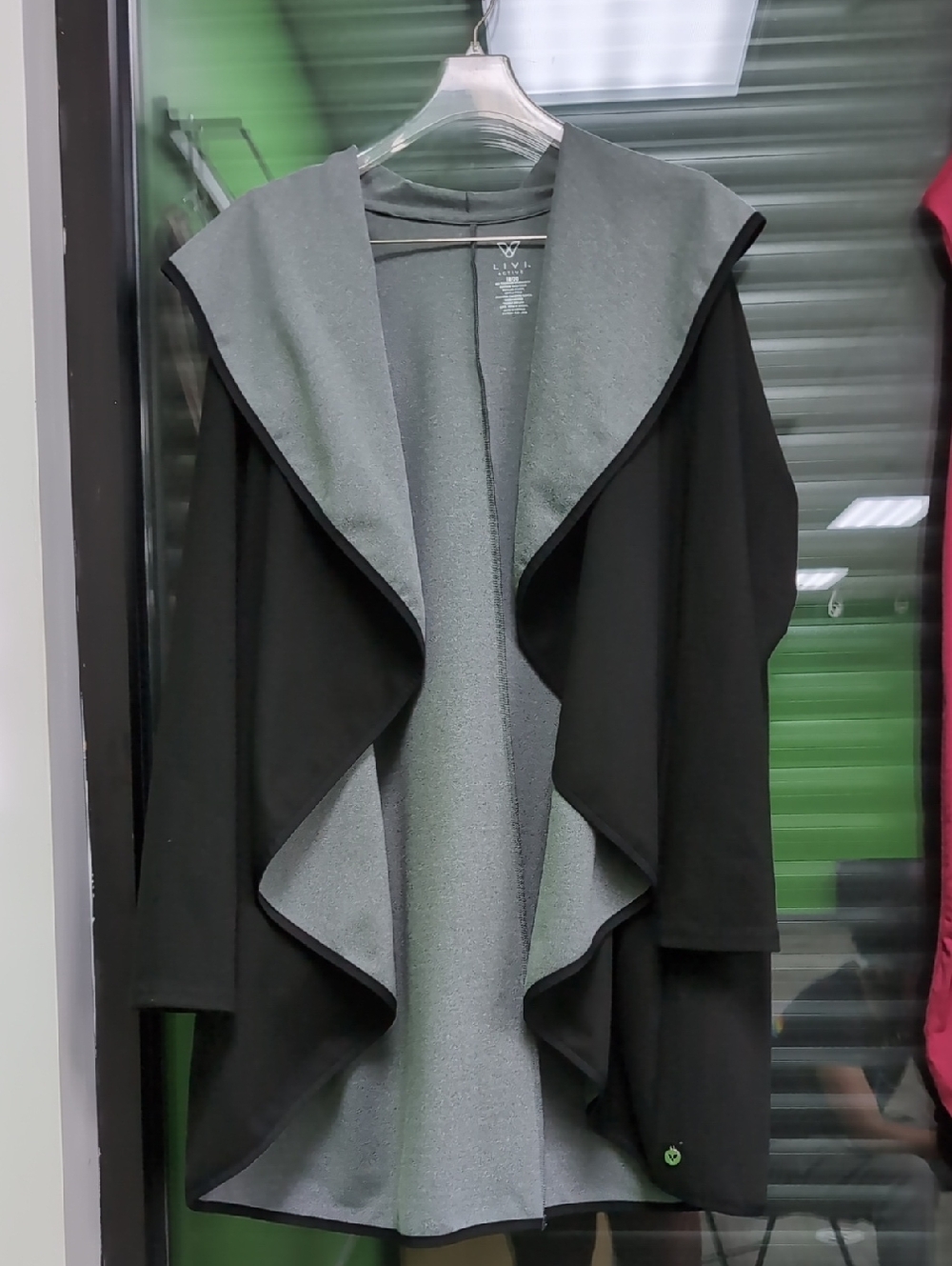 Livi Active Black Cardigan with Gray Lining Open-Front
